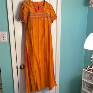 Indian 3 Piece Set Orange Striped Dress